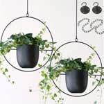 Modern Black Iron Metal Hanging Planters with Ceiling Hooks