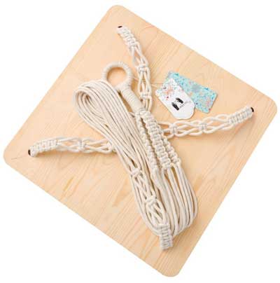 Macrame Plant Shelf Kit with Pine Shelf and Natural Cotton Macrame Hanging Cord