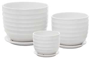 3-Piece Contemporary White Ceramic Flower Pot Set